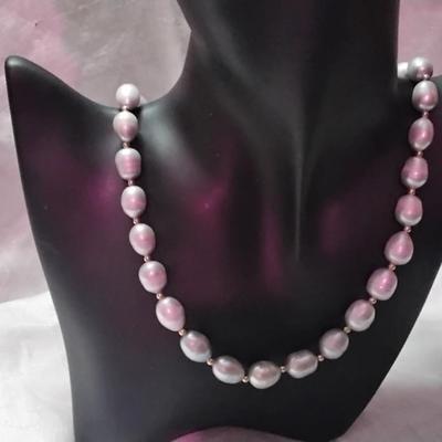 Stunning Silver Baroque Pearls 20" Necklace With 14K Beads and Clasp