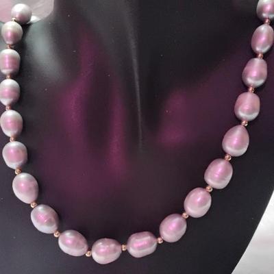 Stunning Silver Baroque Pearls 20" Necklace With 14K Beads and Clasp