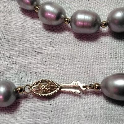 Stunning Silver Baroque Pearls 20" Necklace With 14K Beads and Clasp