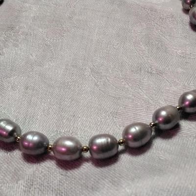 Stunning Silver Baroque Pearls 20" Necklace With 14K Beads and Clasp