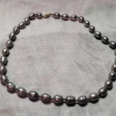 Stunning Silver Baroque Pearls 20" Necklace With 14K Beads and Clasp