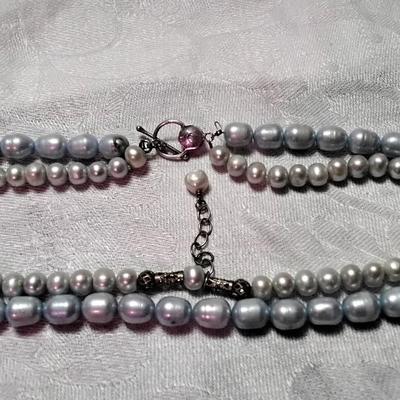 Vintage Baby Blue Dual Strand of 8.5 mm/7.5 mm Pearl 16" Necklace