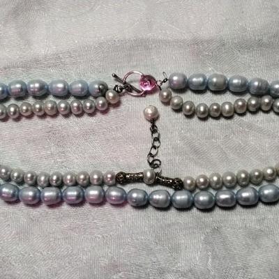 Vintage Baby Blue Dual Strand of 8.5 mm/7.5 mm Pearl 16" Necklace