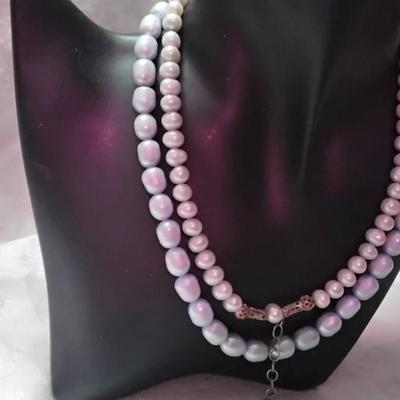 Vintage Baby Blue Dual Strand of 8.5 mm/7.5 mm Pearl 16" Necklace