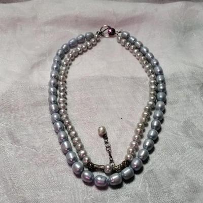 Vintage Baby Blue Dual Strand of 8.5 mm/7.5 mm Pearl 16" Necklace