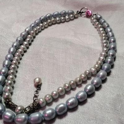 Vintage Baby Blue Dual Strand of 8.5 mm/7.5 mm Pearl 16" Necklace
