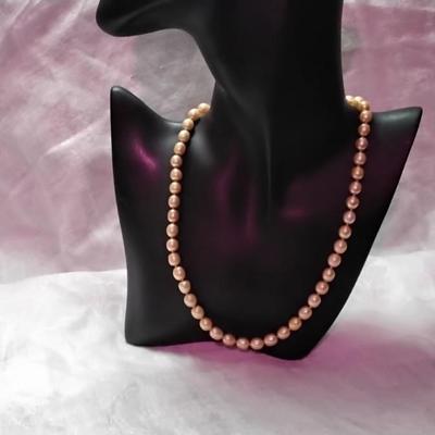 Vintage Attractive Champagne 7 mm Pearls 17" Necklace With 14K GF Clasp