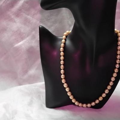Vintage Attractive Champagne 7 mm Pearls 17" Necklace With 14K GF Clasp