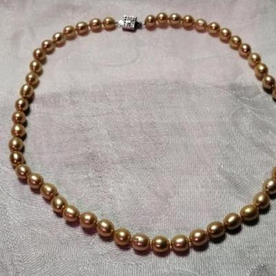 Vintage Attractive Champagne 7 mm Pearls 17" Necklace With 14K GF Clasp