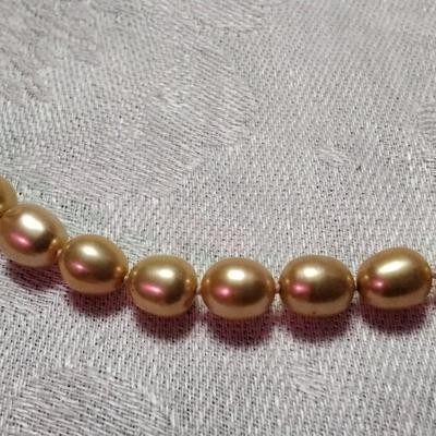 Vintage Attractive Champagne 7 mm Pearls 17" Necklace With 14K GF Clasp