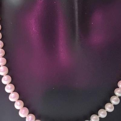 Very Nice Sheen White 7mm 16" Necklace With 16" Necklace 14 GF Clasp