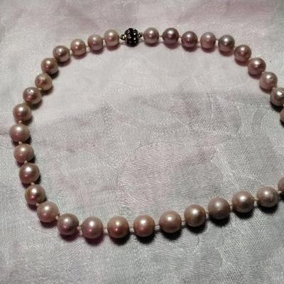 Vintage Lavender 11 mm Pearl 18" Necklace With Stunning Magnetic Clasp