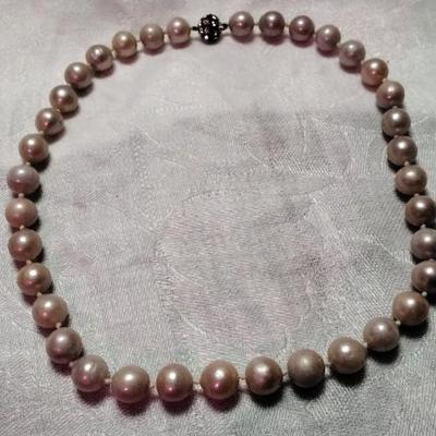 Vintage Lavender 11 mm Pearl 18" Necklace With Stunning Magnetic Clasp