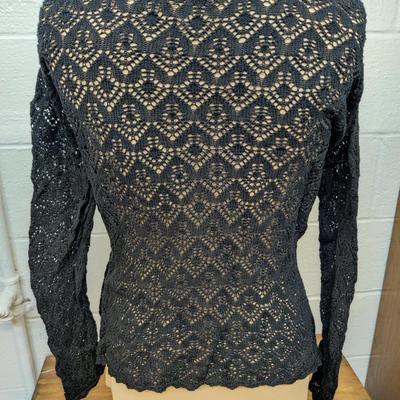 TALBOTS BLACK LONG SLEEVE CROCHET PULLOVER LOOSE-KNIT TOP