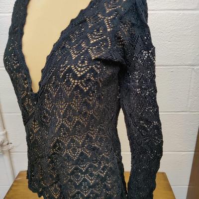 TALBOTS BLACK LONG SLEEVE CROCHET PULLOVER LOOSE-KNIT TOP
