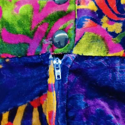 FABULOUS VINTAGE PATCHWORK PRINT CRUSHED VELVET BELL BOTTOM PANTS WAIST 26"
