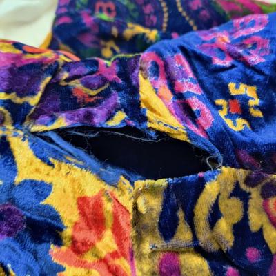 FABULOUS VINTAGE PATCHWORK PRINT CRUSHED VELVET BELL BOTTOM PANTS WAIST 26"