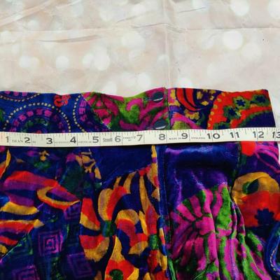 FABULOUS VINTAGE PATCHWORK PRINT CRUSHED VELVET BELL BOTTOM PANTS WAIST 26"