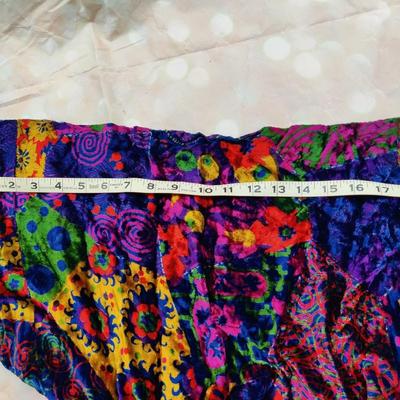 FABULOUS VINTAGE PATCHWORK PRINT CRUSHED VELVET BELL BOTTOM PANTS WAIST 26"
