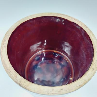 VINTAGE BROWN GLAZE POTTERY CROCK NUMBERED