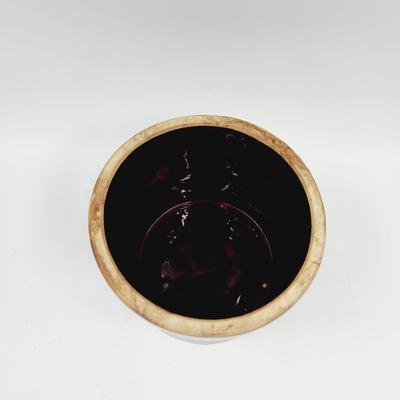 VINTAGE BROWN GLAZE POTTERY CROCK NUMBERED