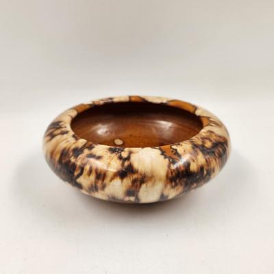 VINTAGE POTTERY STREAK GLAZE BROWN BOWL PLANTER