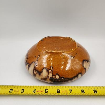 VINTAGE POTTERY STREAK GLAZE BROWN BOWL PLANTER