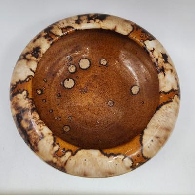 VINTAGE POTTERY STREAK GLAZE BROWN BOWL PLANTER