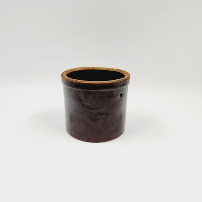 VINTAGE BROWN GLAZE SQUATTY CROCK