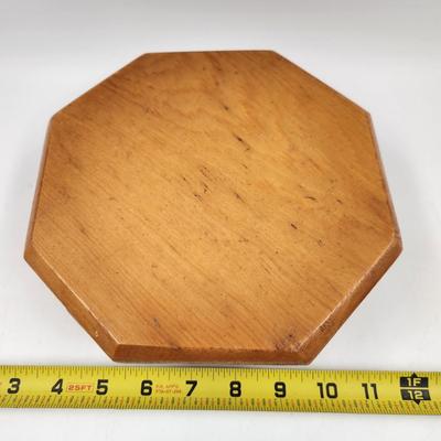 VINTAGE WOODEN OCTAGON PEDESTAL TABLE