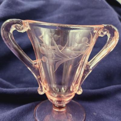 VINTAGE ETCHED PINK GLASS SUGAR GLASS