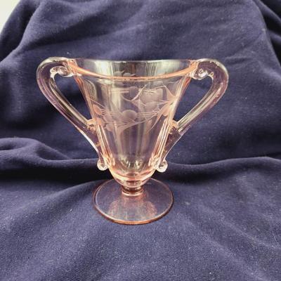 VINTAGE ETCHED PINK GLASS SUGAR GLASS