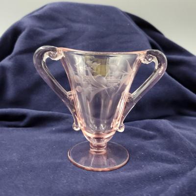 VINTAGE ETCHED PINK GLASS SUGAR GLASS