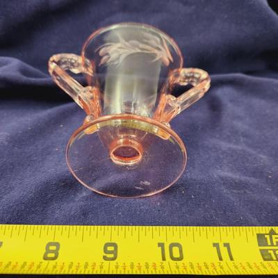 VINTAGE ETCHED PINK GLASS SUGAR GLASS
