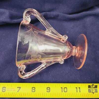 VINTAGE ETCHED PINK GLASS SUGAR GLASS