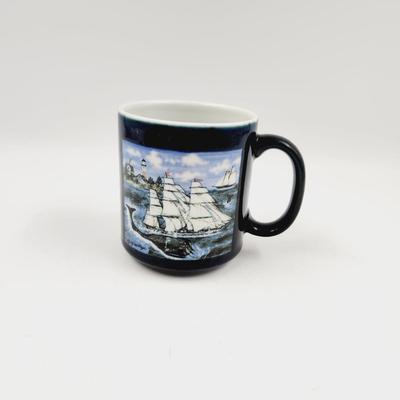 EMILY HOLLINGER BLUE WHALE SHIP BLUE COFFEE / TEA MUG