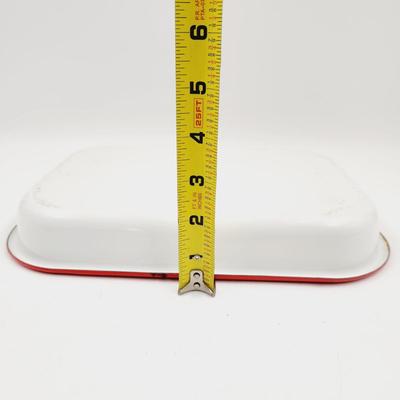 VINTAGE WHITE ENAMELWARE W/ RED ACCENTS RECTANGULAR TRAY