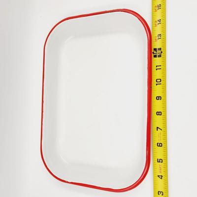 VINTAGE WHITE ENAMELWARE W/ RED ACCENTS RECTANGULAR TRAY