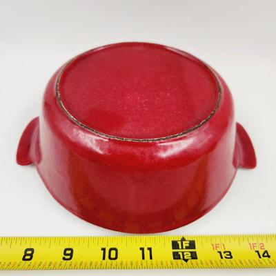 VINTAGE "LA CRUSET STYLE" RED ENAMEL CAST IRON SAUCE PAN