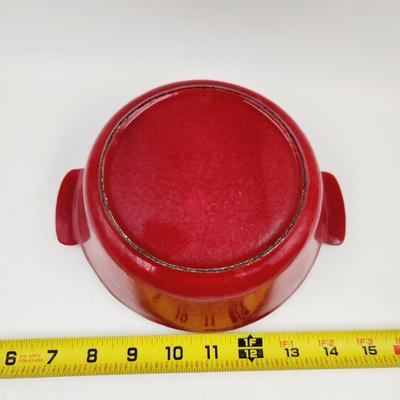 VINTAGE "LA CRUSET STYLE" RED ENAMEL CAST IRON SAUCE PAN