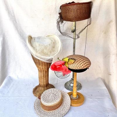 LOT 108 Vintage Ladies Straw Hats - All Good Condition 4 pcs