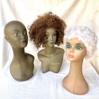 LOT 109 Wig Head Stands 3 Manikins Great for Hat Displays!