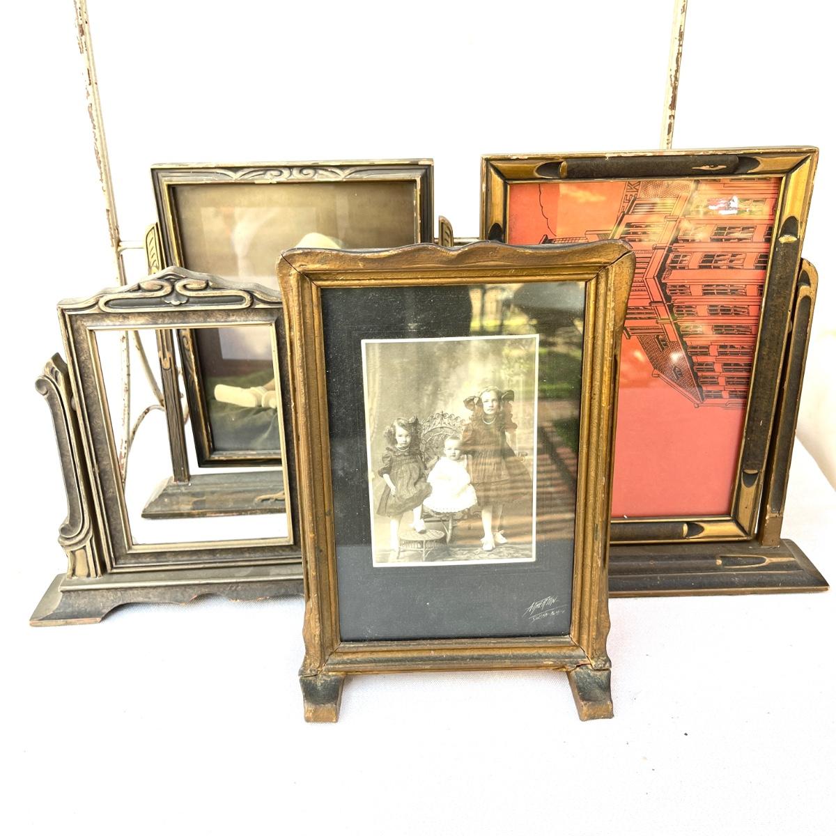 LOT 115 Antique 4 Picture Frames Largest 11.5" x 12.5" 3 Easel 1 Stationary