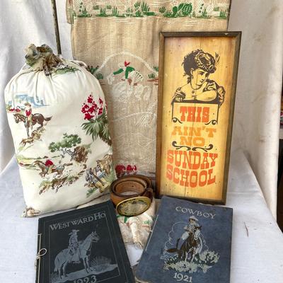 LOT 116 Vintage Cowboy Group Partial Bedspread Denver Yearbooks Belt Buckle