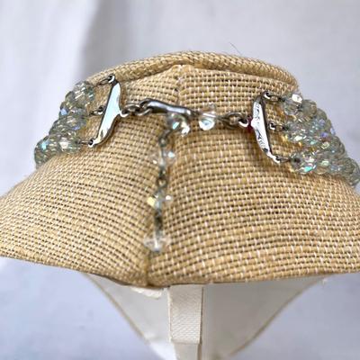 LOT 121 Vintage 3 Strand Aurora Borealis Crystal Necklace w/Clip Earrings