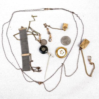 LOT 124 Group Antique Victorian Jewelry Watch Chains & Locket