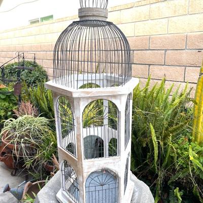 LOT 137 Vintage Wood & Wire Victorian Style Bird Cage 36" Tall