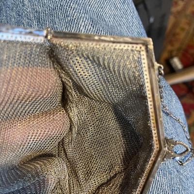 1920s Whiting & Davis Silver Chain Metal Mesh Flapper Purse Handbag