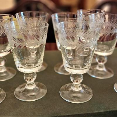 Lot #128  Set of 8 Vintage Etched Crystal Water Glasses