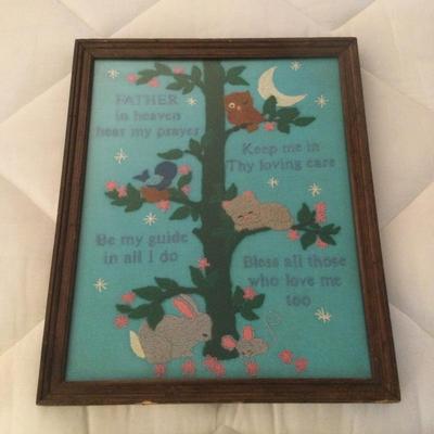 984 Vintage Crewel Stitched Framed Prayer 16â€ x 13â€